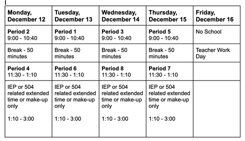 semester 1 schedules